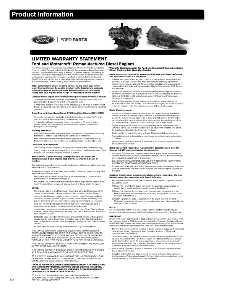 Warranty Statements FBParts