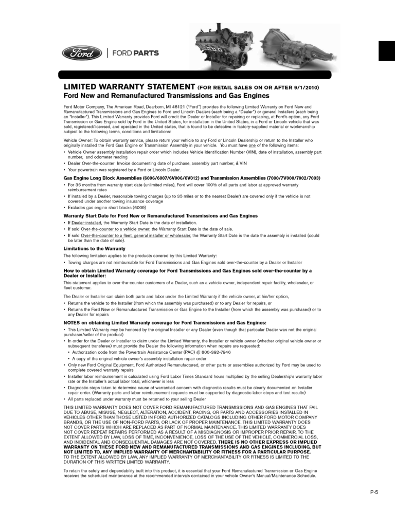 Warranty Statements FBParts